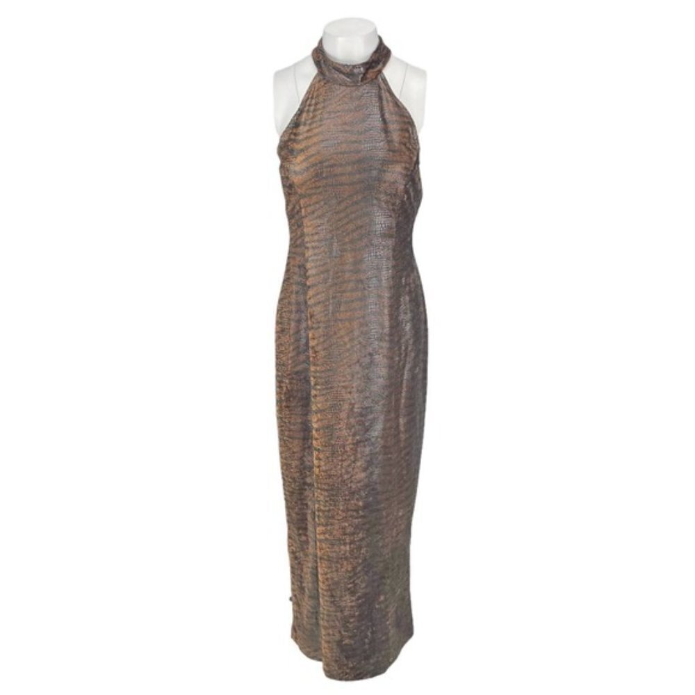 ALGO Animal Print Scale Sheen Maxi Dress Sz Small Petite